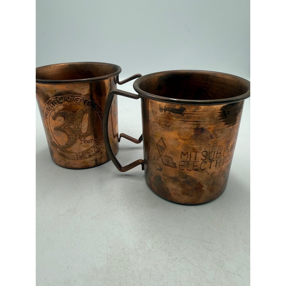 Set of 2 Mitsubishi Electric 30th Anniversary Copper Mugs 1985-2015 Vintage